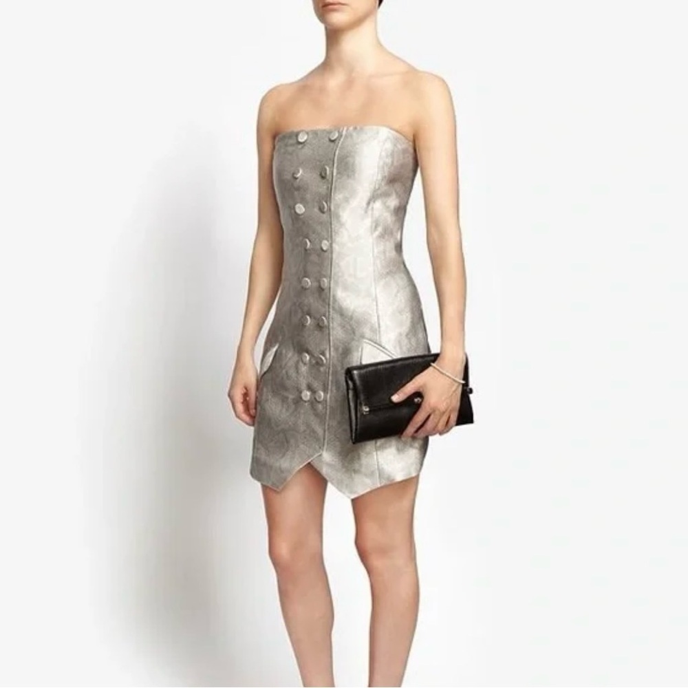 Jenni Kayne Dress Snakeskin Python Print Strapless Mini Gray Silver Sz 6